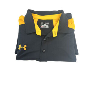 Under Armour Men's XL Loose Heatgear Golf Polo Shirt‎ Black Yellow Logo